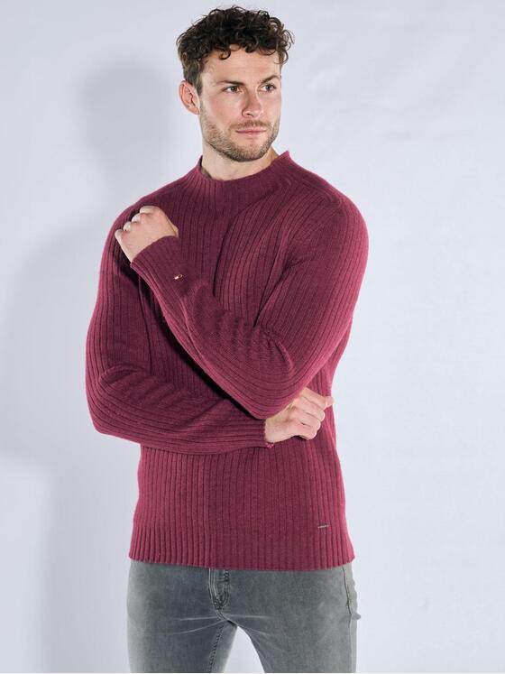 emilio adani Herren Strickpullover mit Stehkragen Magenta 39718