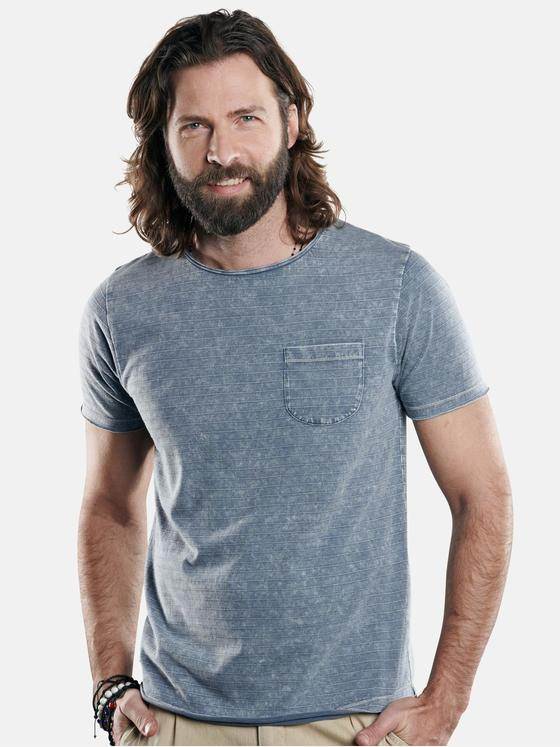 emilio adani Herren Slub-Jersey-Shirt mit dezentem Streifenmuster Blau 29250