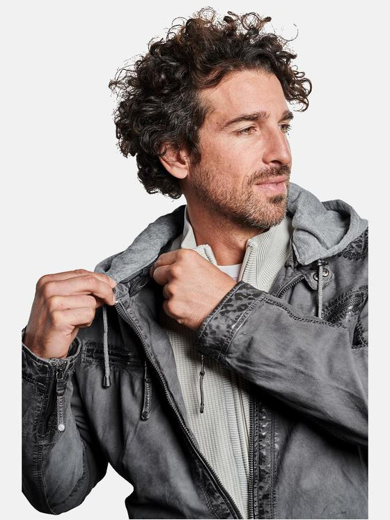 engbers Herren Lederjacke mit Sweat-Kapuze Grau 32591