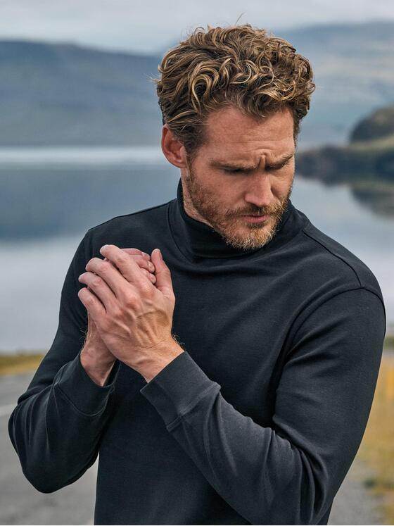 engbers Herren Langarmshirt mit Rollkragen Schwarz 39686