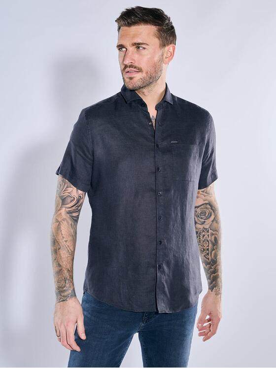emilio adani Herren Kurzarm-Hemd aus Leinen Blau 38594