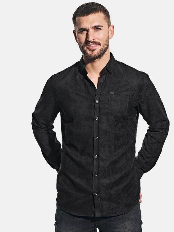 emilio adani Herren Hemd in Suede-Optik Schwarz 30556