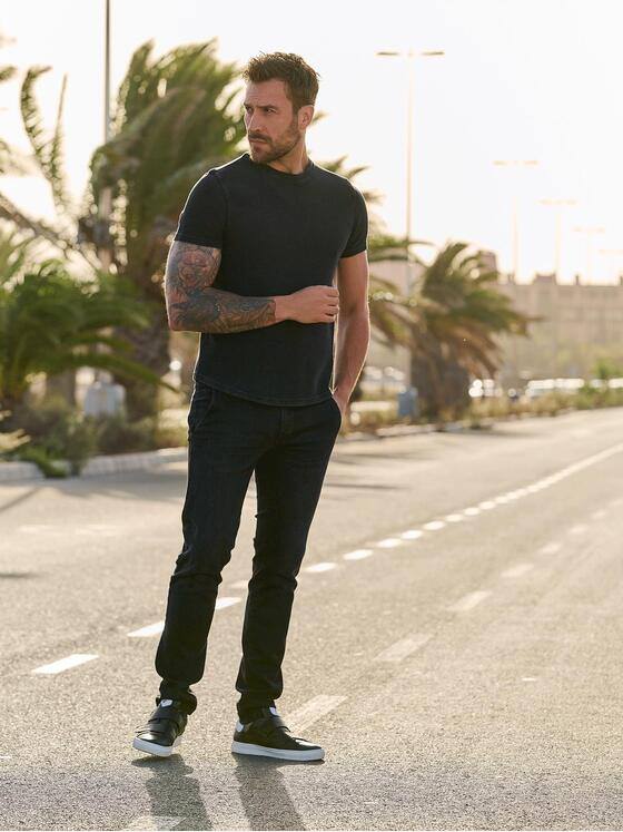 emilio adani Herren T-Shirt uni Schwarz 36804