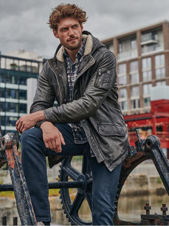 engbers Herren Lederjacke mit Kapuze Grün 33546