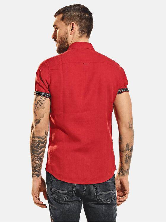 emilio adani Herren Kurzarm-Hemd aus Leinenstoff Rot 31671