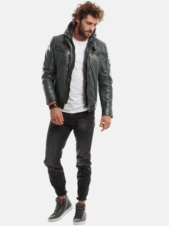 emilio adani Herren Lederjacke Grün 30896