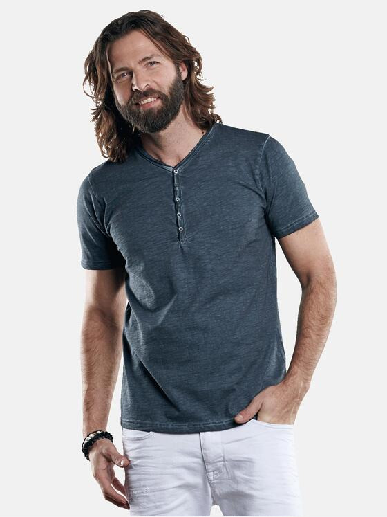 emilio adani Herren Henley T-Shirt mit spannendem Farbeffekt Blau 29684