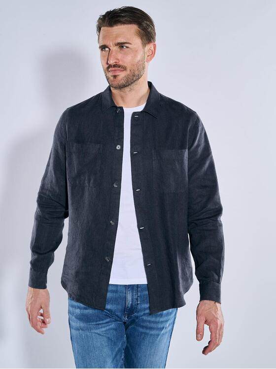 emilio adani Herren Langarm-Hemd aus Leinen Schwarz 38517