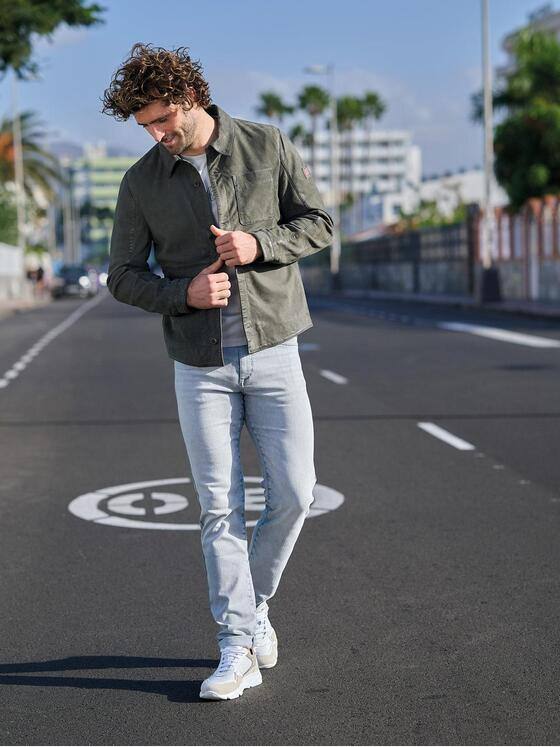 emilio adani Herren Lederjacke in Hemd-Optik Grün 38418