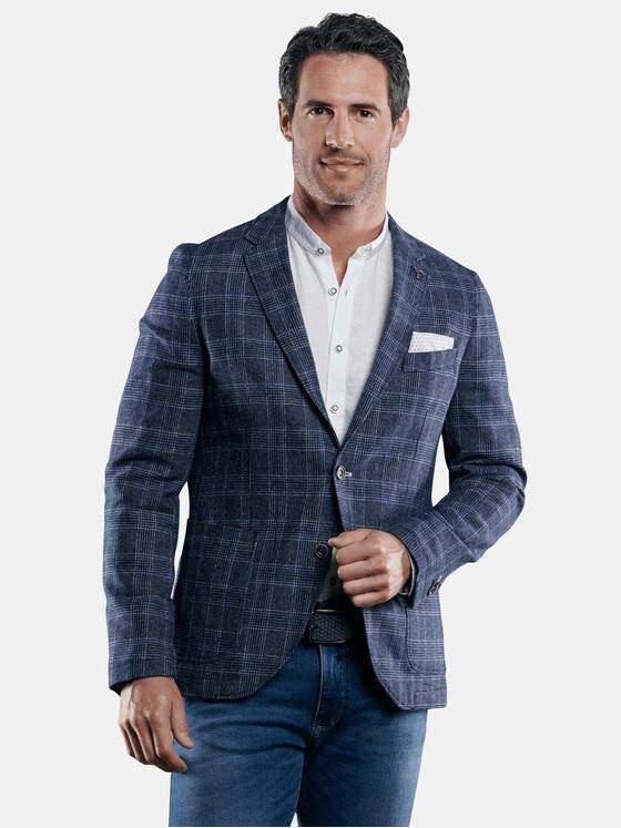 engbers Herren Kariertes Freizeit-Sakko aus hochwertigem Leinenmix Saphirblau 29130