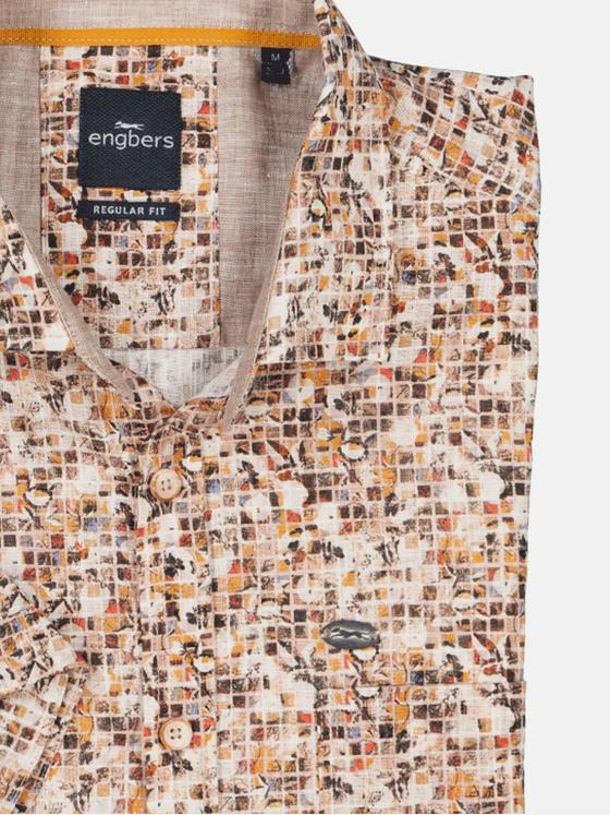 engbers Herren Kurzarm-Hemd gemustert Braunbeige 34941