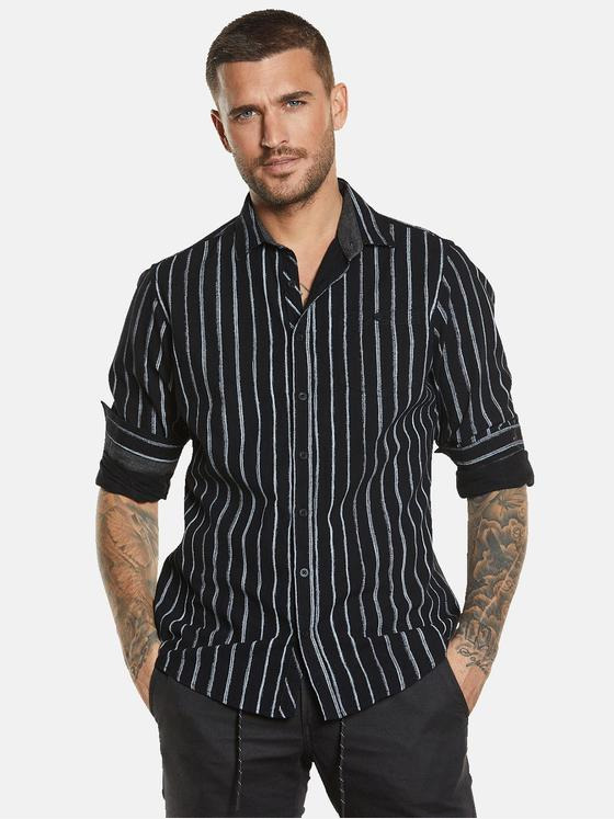 emilio adani Herren Langarm-Hemd gestreift Schwarz 34446