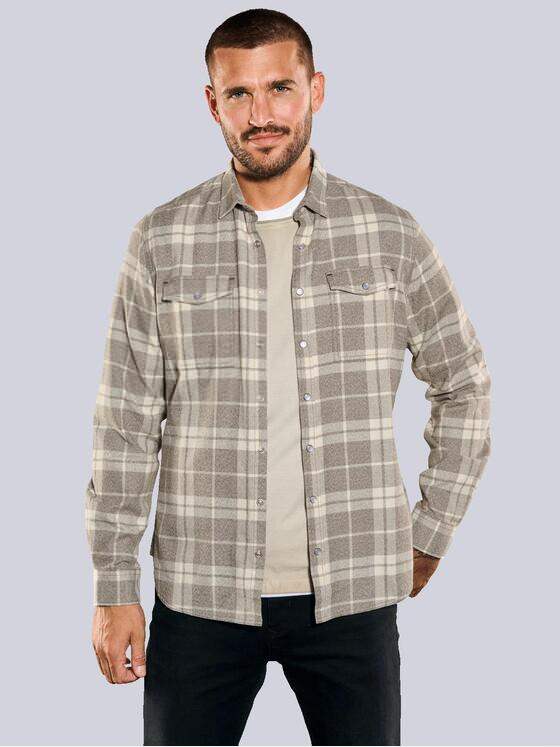 emilio adani Herren Langarm-Hemd kariert Beige 35184