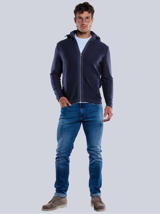 engbers Herren Strickjacke mit Nylon-Kapuze Blau 33512