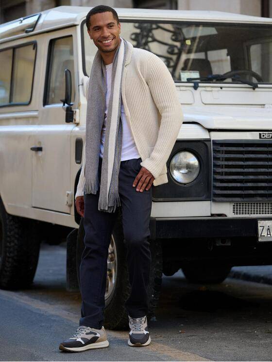 emilio adani Herren Stricksakko mit Rippstruktur Naturweiss 39626