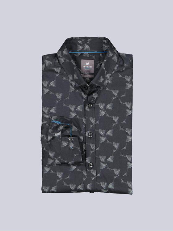 ENGBERS GERMANY Herren Langarm-Hemd gemustert Schwarz 39575