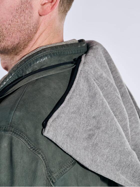 engbers Herren Lederjacke mit abnehmbarer Kapuze Oliv 38278