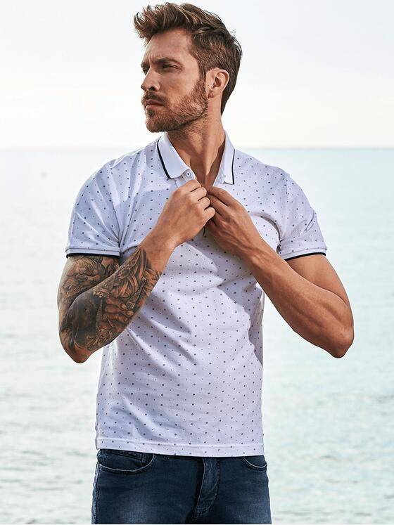 emilio adani Herren Poloshirt mit Minimalprint und Kontrast-Details Weiß 29640