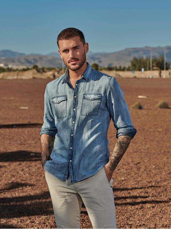 emilio adani Herren Langarm-Hemd aus Jeans-Stoff Blau 32619