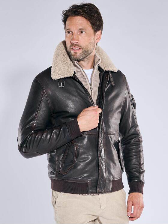 engbers Herren Lederjacke mit heraustrennbarem Kragen Dunkelbraun 39273