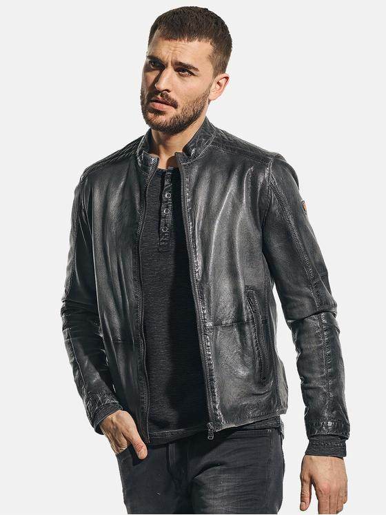 emilio adani Herren Rustikale Lederjacke im Bikerstyle Grau 31045