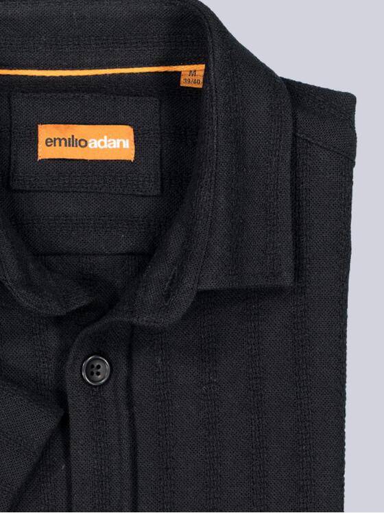 emilio adani Herren Kurzarm-Hemd gestreift Schwarz 38524