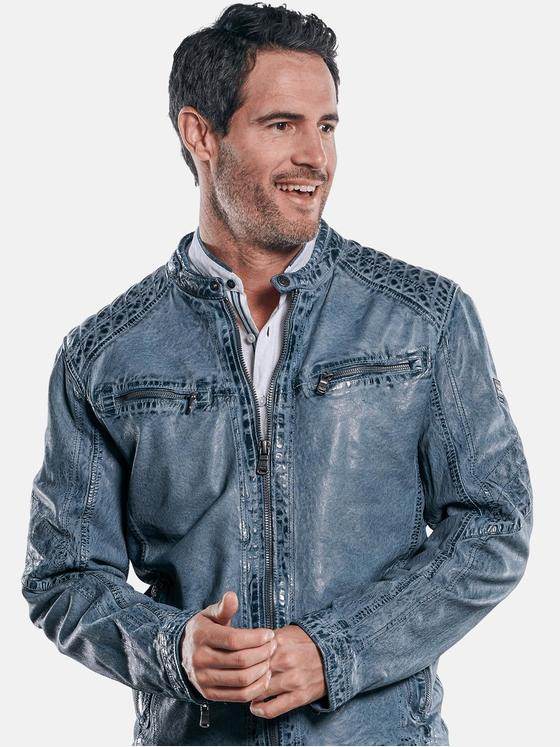 engbers Herren Rustikale Lederjacke in Trendfarbe Mittelblau 30641
