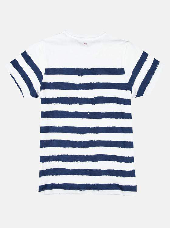 emilio adani Herren Rundhalsshirt im Streifendesign Weiß 28565