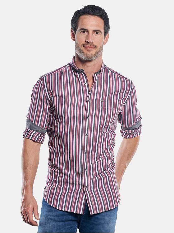 engbers Herren Modisches Langarmhemd mit trendigen Multi-Color-Streifen Bordeaux 30030