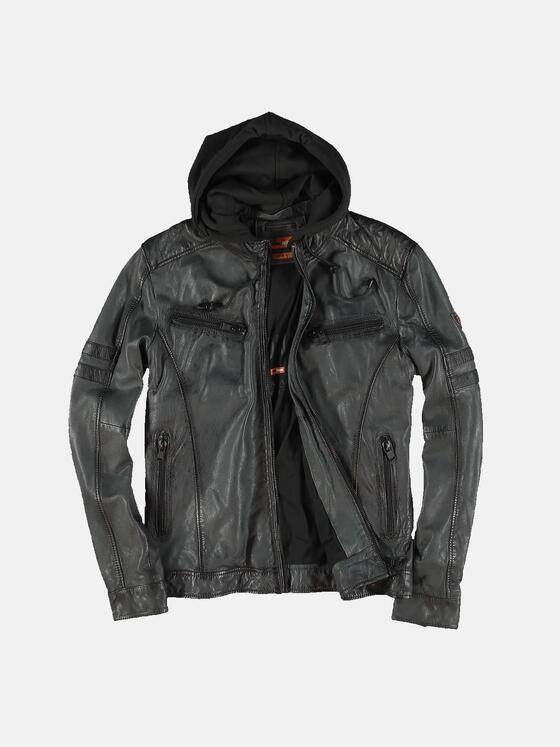 emilio adani Herren Lederjacke mit abnehmbarer Kapuze Grau 31880