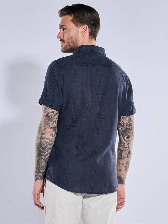emilio adani Herren Kurzarm-Hemd strukturiert Blau 38909