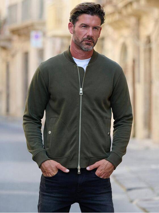 emilio adani Herren Sweatjacke mit Bomber-Kragen Oliv 39615