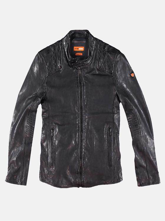 emilio adani Herren Lederjacke im Bikerstyle Schwarz 30213