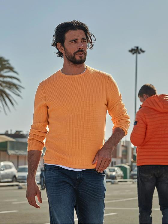 emilio adani Herren Pullover mit feiner Struktur Orange 32837