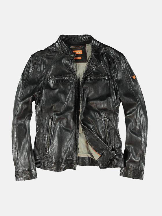 emilio adani Herren Lederjacke sportiv Schwarz 31877