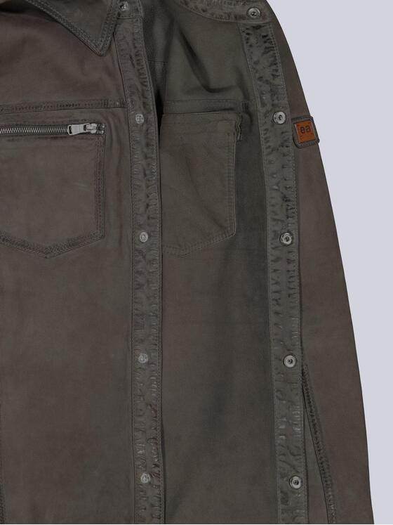 emilio adani Herren Lederjacke slim fit Grau 38288