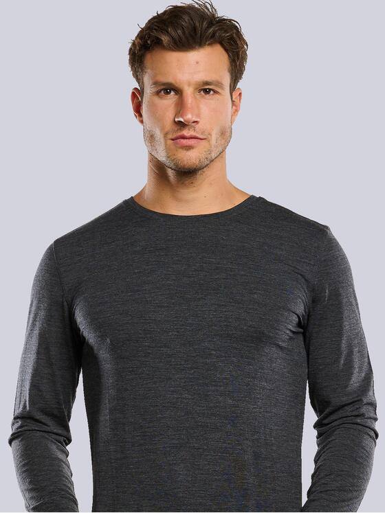 ENGBERS GERMANY Herren Langarmshirt aus Merinowolle Grau 34040
