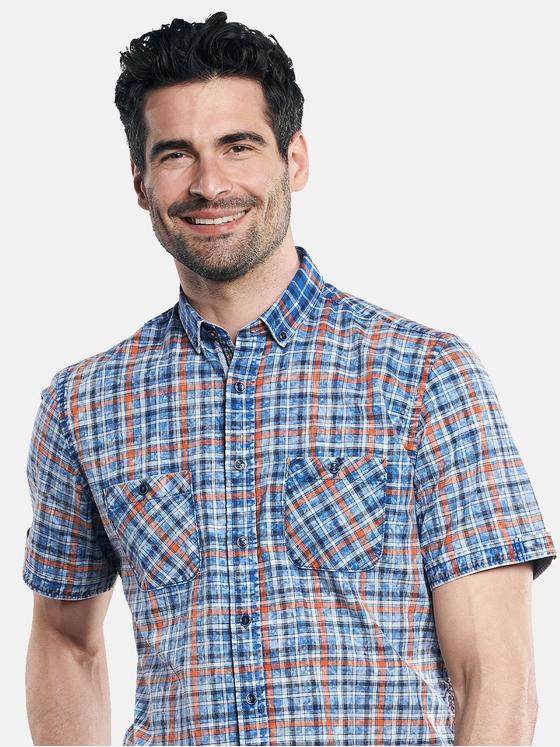 engbers Herren Halbarmhemd im Karodesign Blutorange 31043
