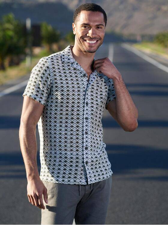 emilio adani Herren Kurzarm-Hemd in Crochét-Optik Naturweiss 40717