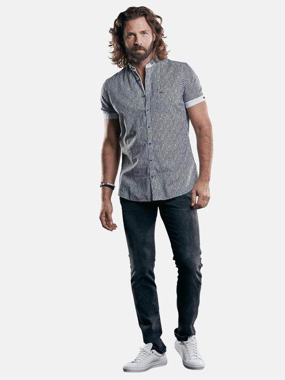 emilio adani Herren gestreiftes Hemd aus softer Halbleinen Ware Schwarz 29441
