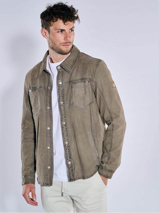 emilio adani Herren Leder-Overshirt Grau 39085