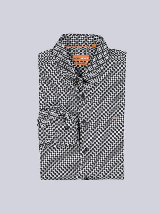 emilio adani Herren Langarm-Hemd gemustert Schwarz 39597