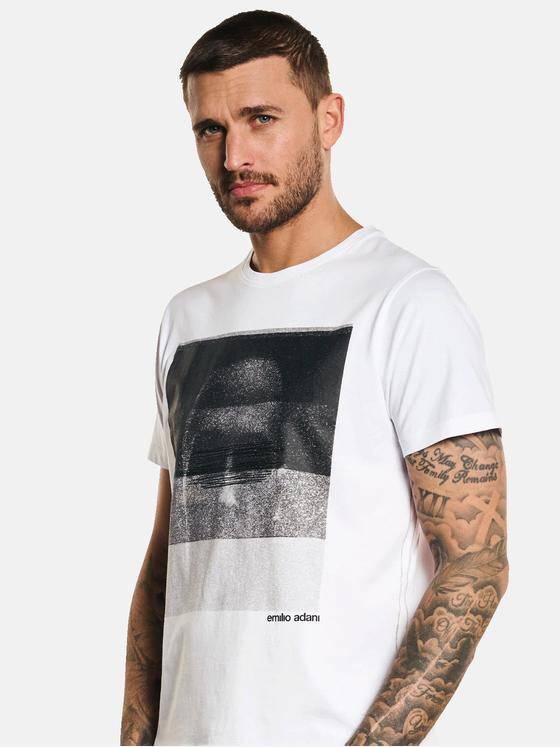 emilio adani Herren T-Shirt mit Statement-Print Weiß 32762