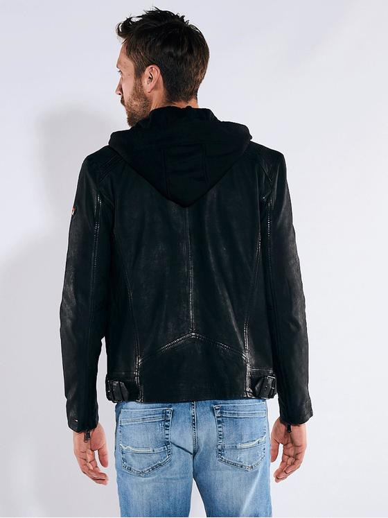 emilio adani Herren Lederjacke slim fit Schwarz 36198