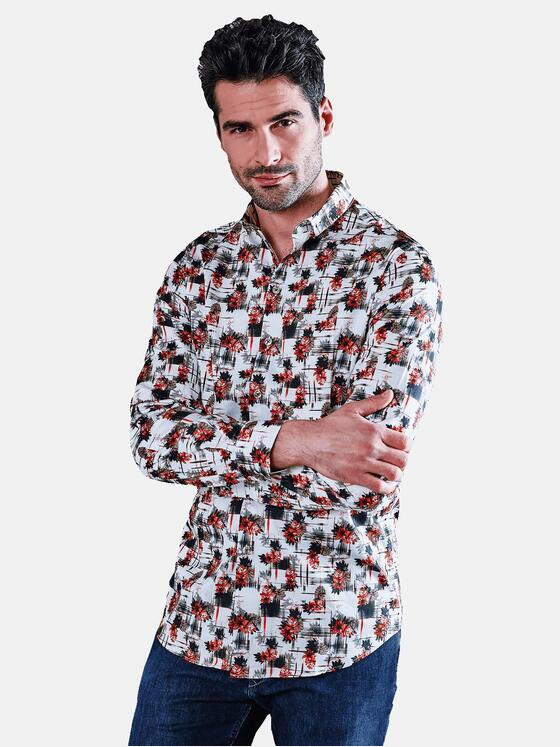 ENGBERS GERMANY Herren Stretch Hemd mit floralem All-Over-Print Dunkelrot 31518
