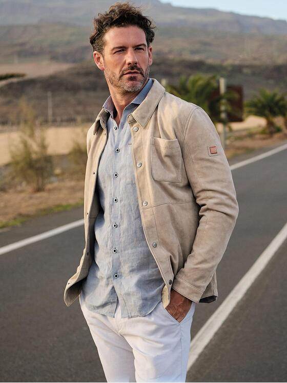 emilio adani Herren Lederjacke Beige 40401