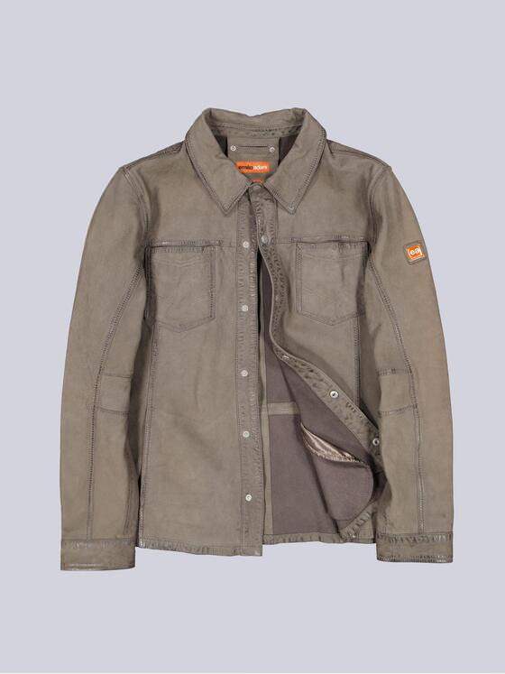 emilio adani Herren Leder-Overshirt Grau 39085