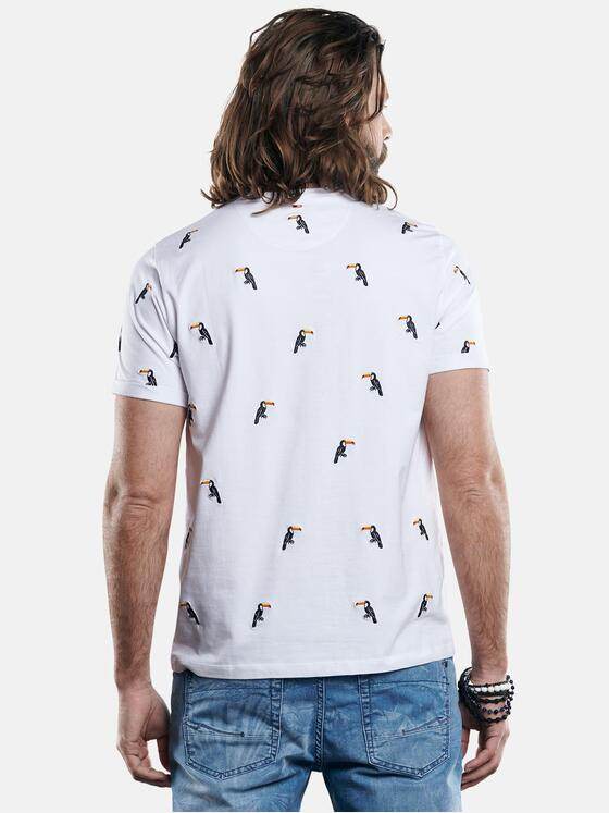 emilio adani Herren Bio-Baumwoll-T-Shirt mit besonderer Tukan Stickerei Weiß 29619