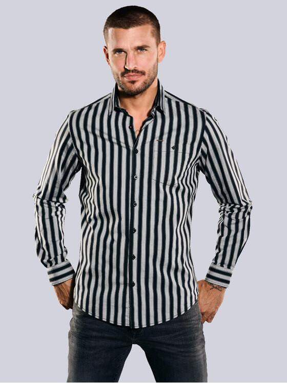 emilio adani Herren Langarm-Hemd gestreift Schwarz 35215