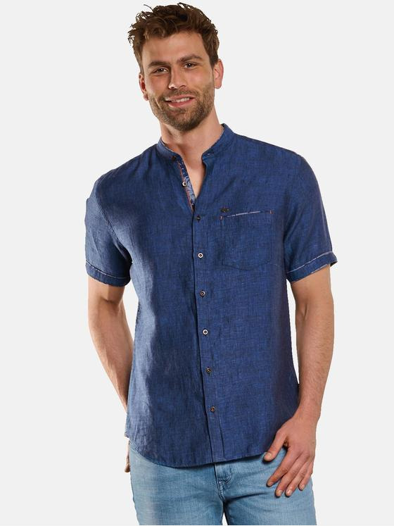 engbers Herren Kurzarm-Hemd aus Leinen Saphirblau 33068